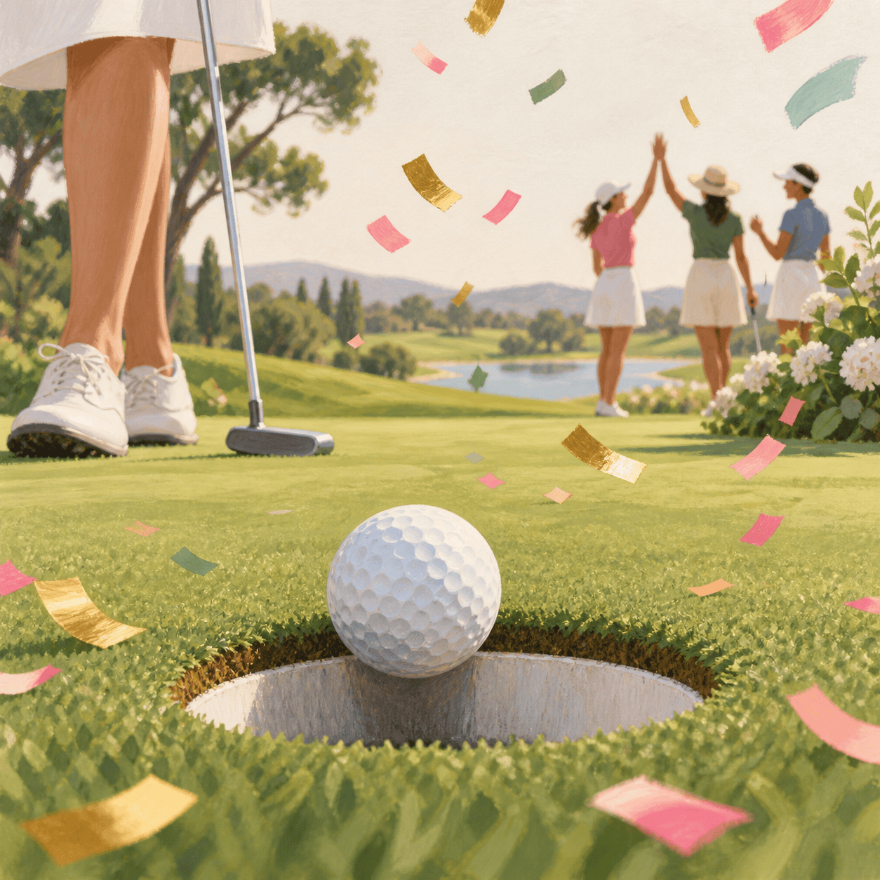 AI illustration: Golf ball at the cup