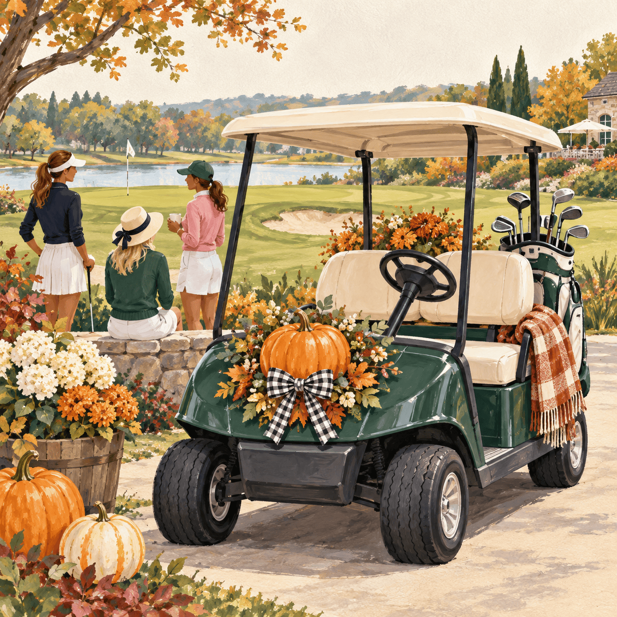 AI illustration: Halloween decorations on a golf cart
