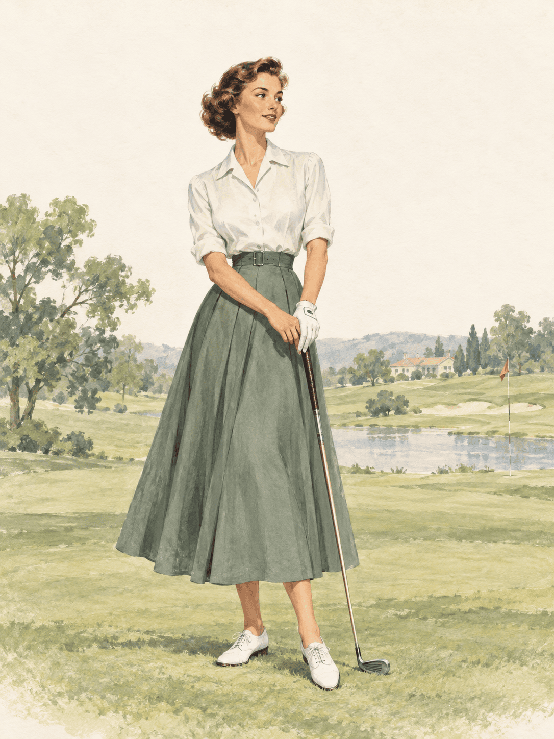 AI illustration of women’s golf clothing inspired by 1953