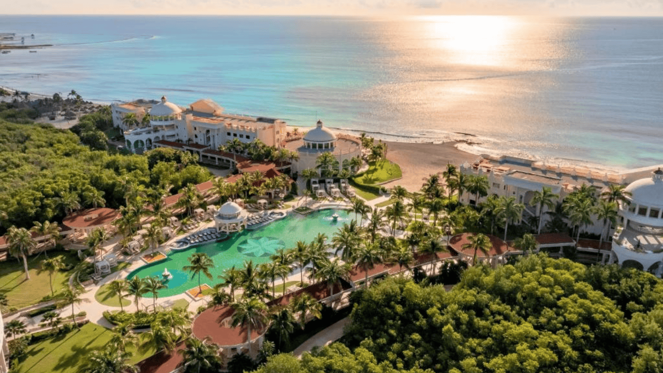 Beachfront resort in Riviera Maya at sunset